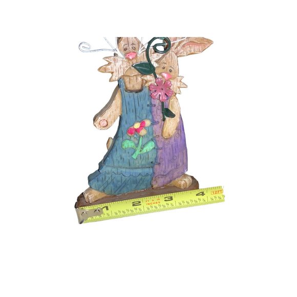 Easter Bunny Rabbit Carved Wood Look Decor Set of Two - Picture 8 of 11